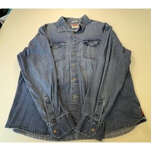 Wrangler Men's Cowboy Cut‎ Denim Long Sleeve Pearl Snap Work Chore Shirt Sz XXL